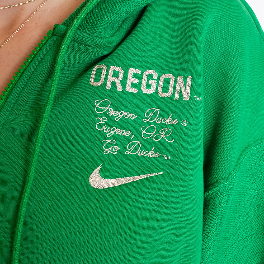 Go Ducks, Nike, Green, Hoodie, Cotton Blend, Women, Cotton Fleece, Oversized, Chain Stitch, Rattan, Full Zip, Sweatshirt, 732875